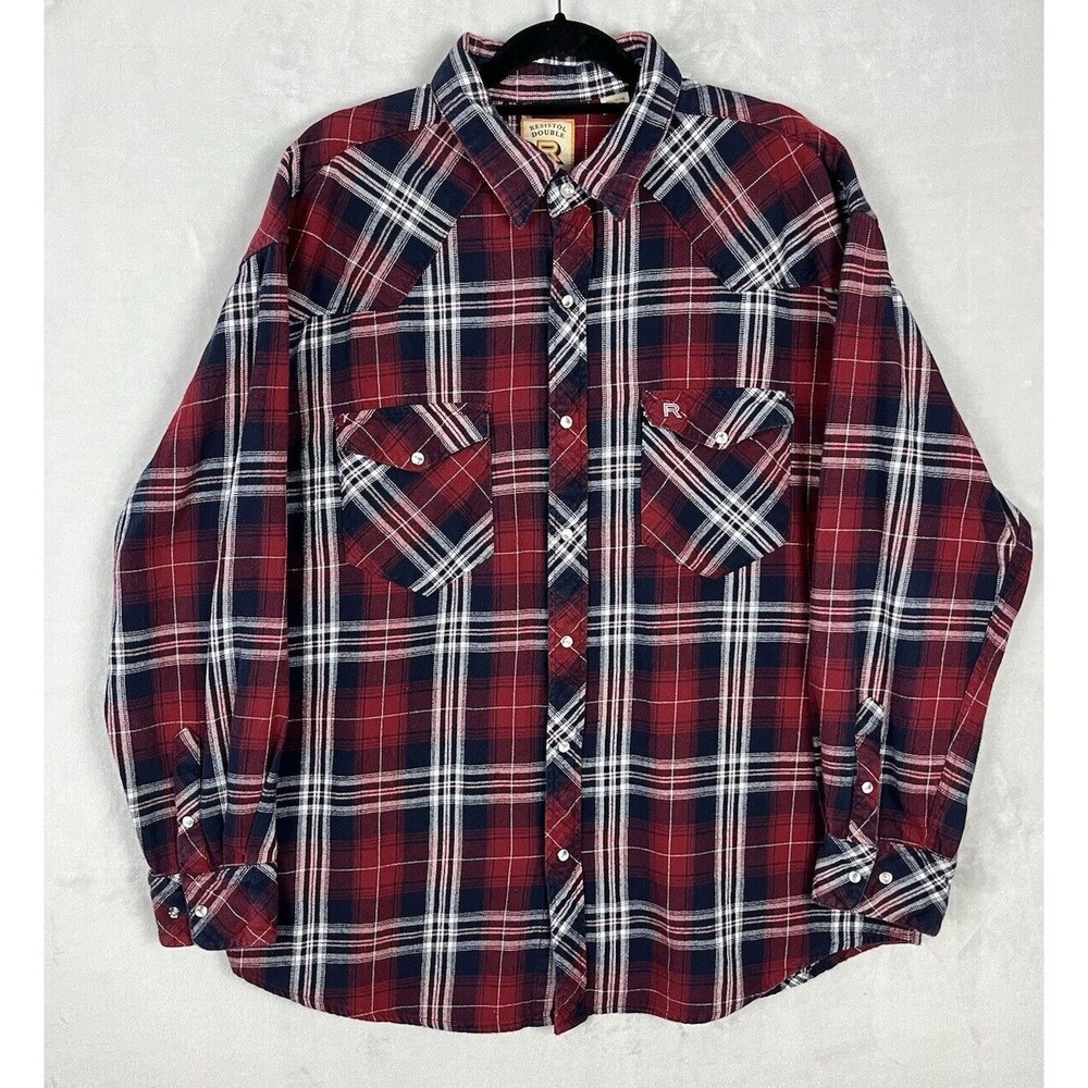 RESISTOL DOUBLE R Men's Shirt 2XL Red Plaid Country Western Pearl Snap Button up